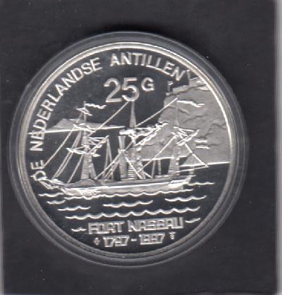 Beschrijving: 25 Gulden FORT NASSAU SHIP